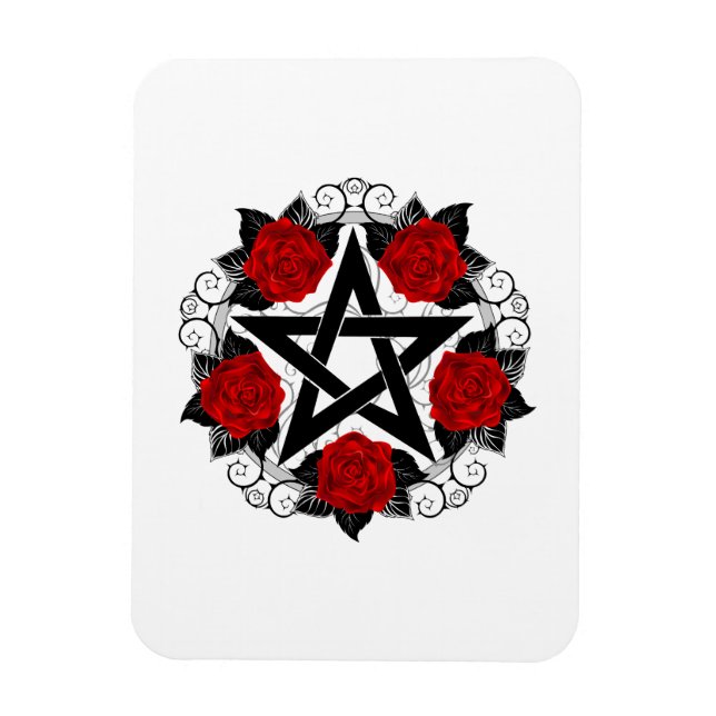 Pentagram with Red Roses Magnet (Vertical)