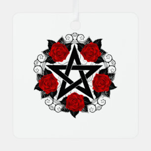 Pentagram with Red Roses Metal Tree Decoration