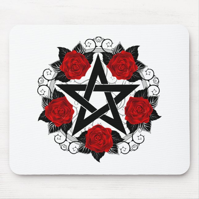 Pentagram with Red Roses Mouse Pad (Front)