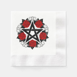 Pentagram with Red Roses Napkin