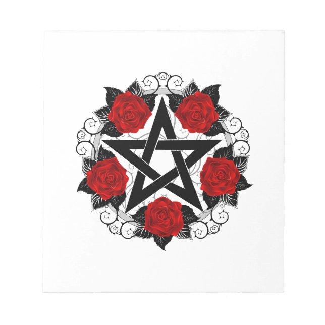 Pentagram with Red Roses Notepad (Front)