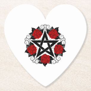 Pentagram with Red Roses Paper Coaster