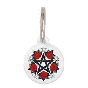 Pentagram with Red Roses Pet Tag