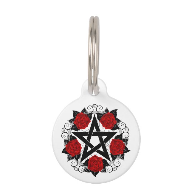 Pentagram with Red Roses Pet Tag (Front)