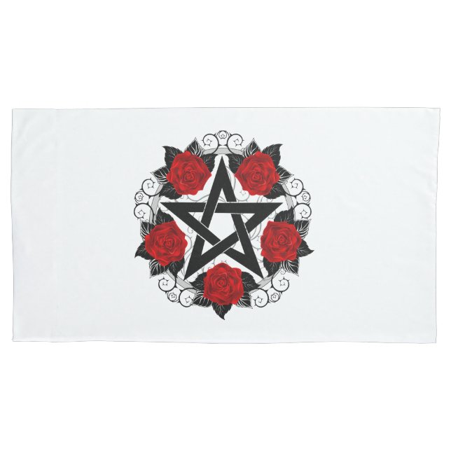 Pentagram with Red Roses Pillowcase (Front)