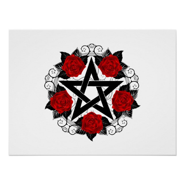 Pentagram with Red Roses Poster (Front)