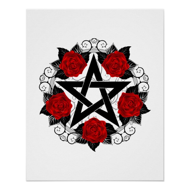 Pentagram with Red Roses Poster (Front)