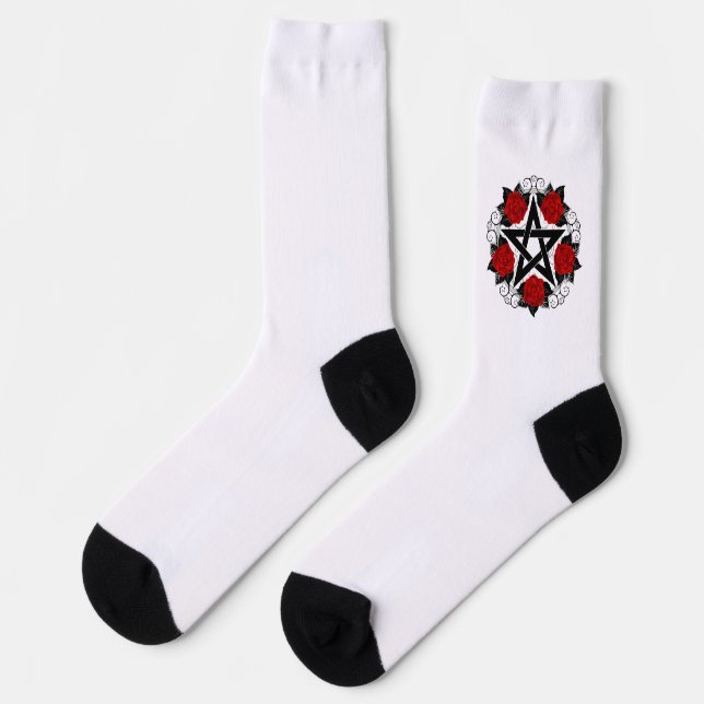 Pentagram with Red Roses Socks (Left)