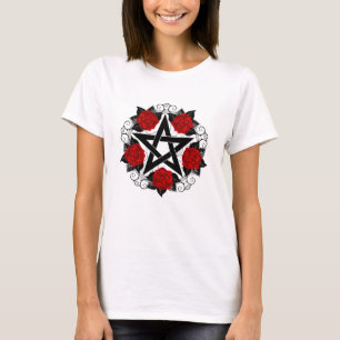 Pentagram with Red Roses T-Shirt