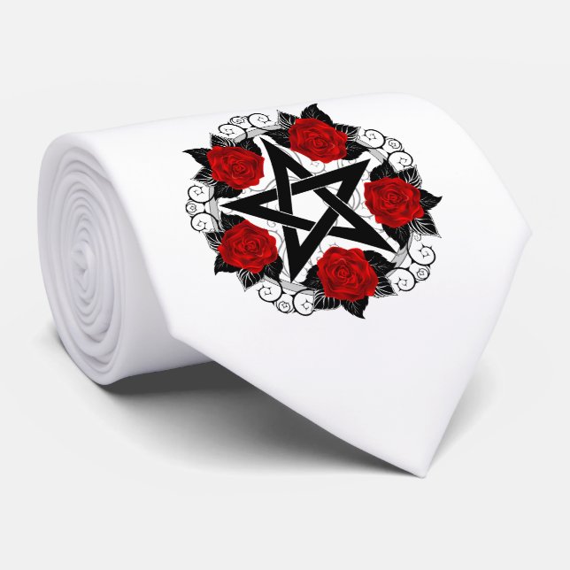 Pentagram with Red Roses Tie (Rolled)