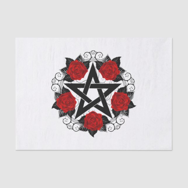 Pentagram with Red Roses Tissue Paper (Front)