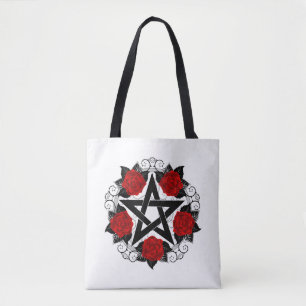 Pentagram with Red Roses Tote Bag