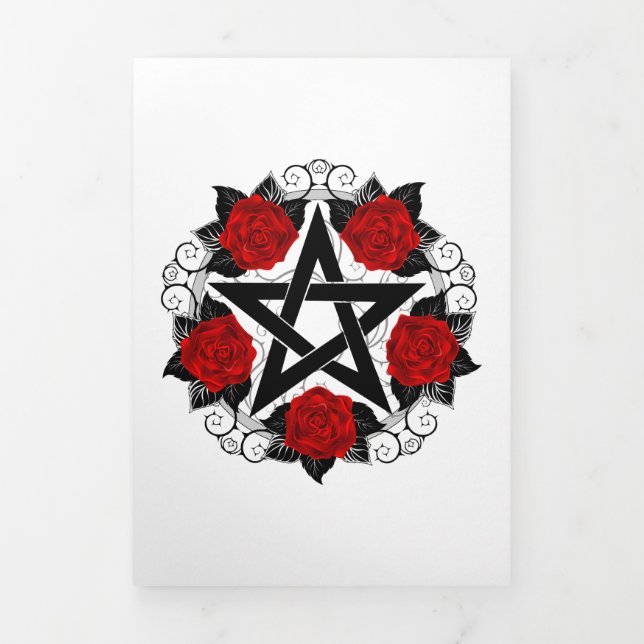 Pentagram with Red Roses Tri-Fold Announcement (Cover)