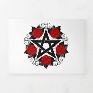 Pentagram with Red Roses Tri-Fold Holiday Card