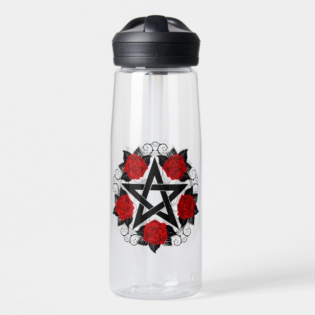 Pentagram with Red Roses Water Bottle (Front)