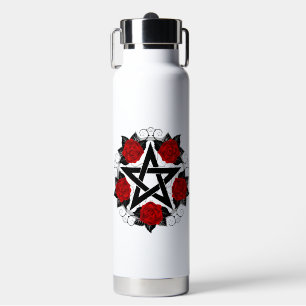 Pentagram with Red Roses Water Bottle