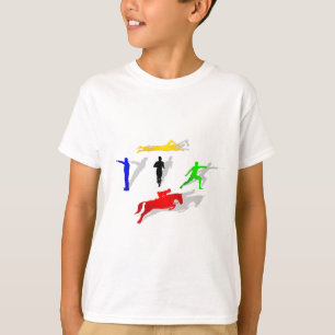 Pentathlon Fencing Shooting Swimming Jumping Run T-Shirt
