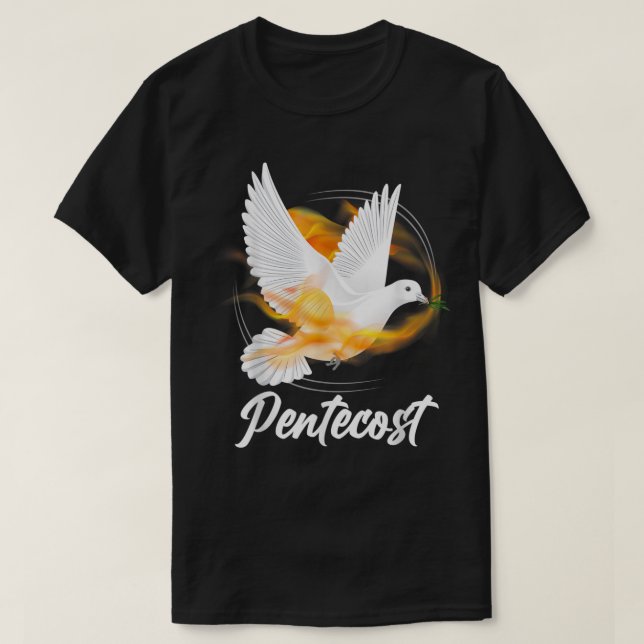 Pentecost Doves Tongues Fire Flame Holy Spirit Cat T-Shirt (Design Front)