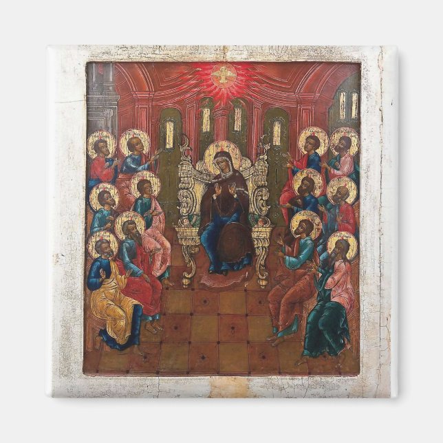 Pentecost Orthodox Christian Byzantine Icon Magnet (Front)