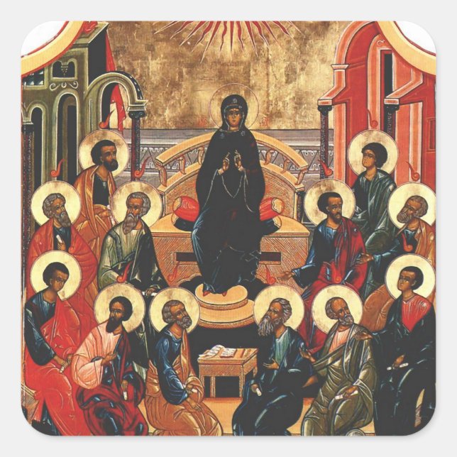 Pentecost Orthodox Christian Byzantine Icon Square Sticker (Front)