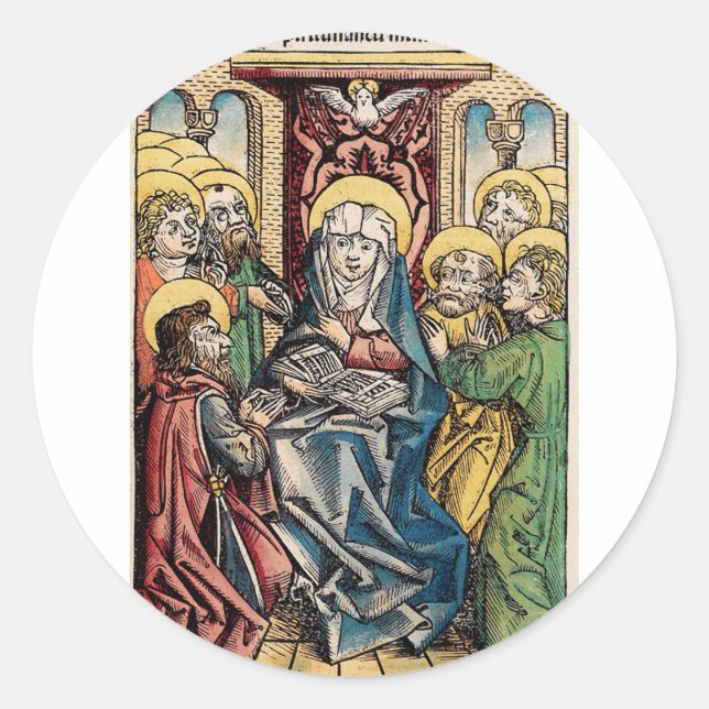 Pentecost scene after Easter Sunday Classic Round Sticker (Front)