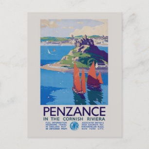 Penzance in the Cornish Riviera Vintage Poster 193 Postcard