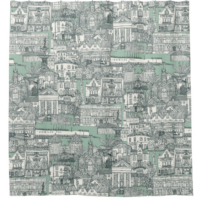 Penzance toile balsam duck egg shower curtain (Front)