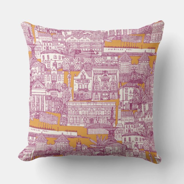 Penzance toile fuchsia clementine cushion (Front)