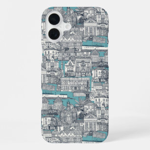 Penzance toile indigo turquoise iPhone 16 plus case
