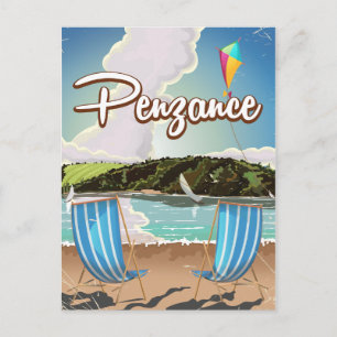 Penzance UK Vintage beach travel poster Postcard