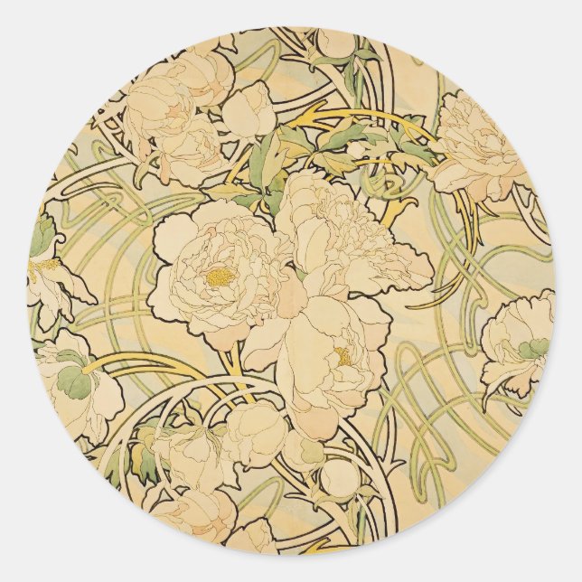 Peonies 1897 classic round sticker (Front)