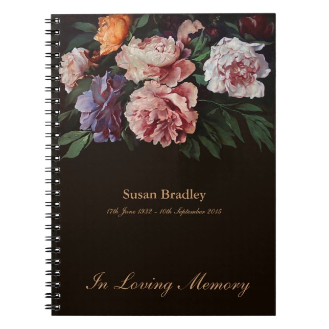 Peonies 1 Memorial Funeral Guest Book Spiral NB (Front)