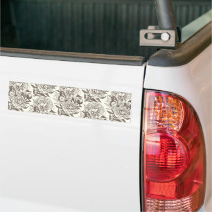 Peonies and butterflies block print, umber on off bumper sticker