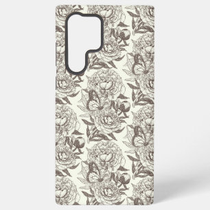 Peonies and butterflies block print, umber on off samsung galaxy case