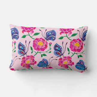 Peonies and Butterflies Pattern Lumbar Cushion