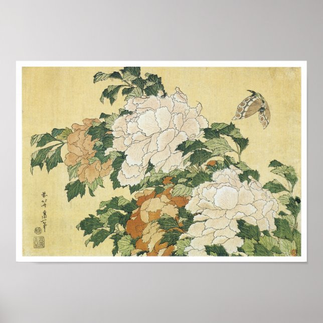 Peonies and Butterflu, 1833-34 Poster (Front)