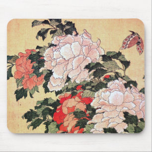 Peonies and Butterfly Hokusai Mouse Pad