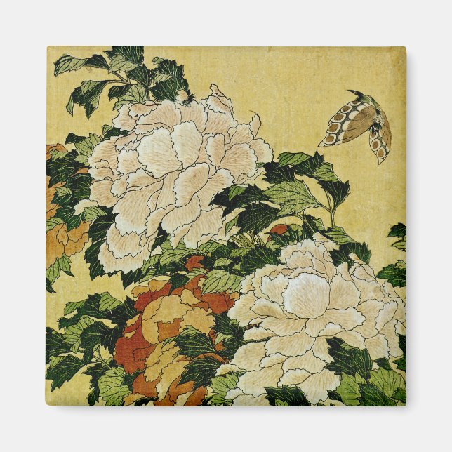 Peonies and Butterfly Magnet (Front)