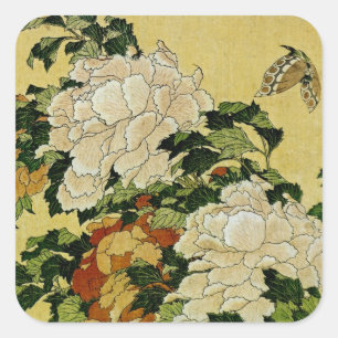 Peonies and Butterfly Square Sticker