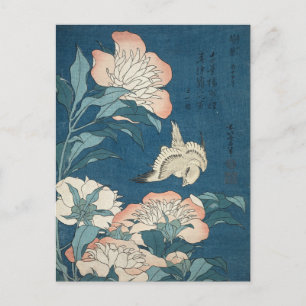 Peonies and Canary by Katsushika Hokusai 1834 Postcard