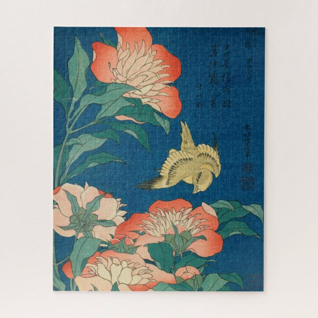 Peonies and Canary by Katsushika Hokusai Jigsaw Puzzle (Vertical)