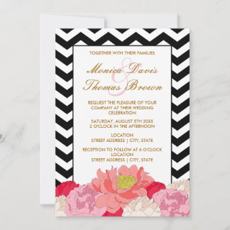 Peonies and Chevrons Invitation