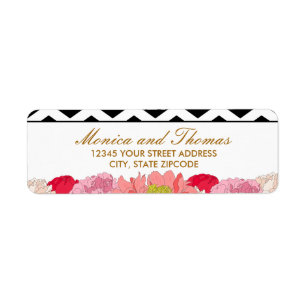 Peonies and Chevrons Return Address Label