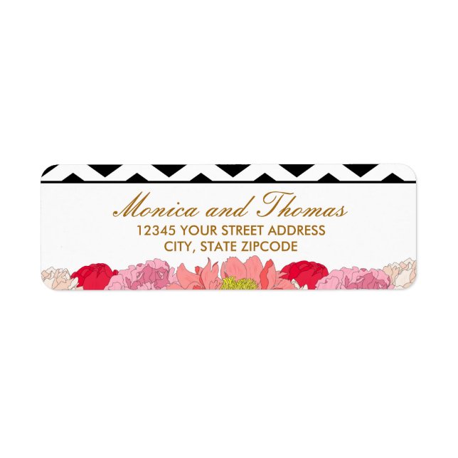 Peonies and Chevrons Return Address Label (Front)