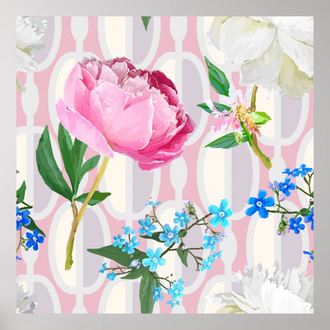 Peonies and forget-me-nots. Seamless backgroundart Poster (Front)