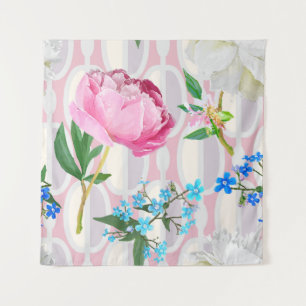 Peonies and forget-me-nots. Seamless backgroundart Tapestry