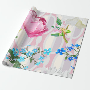 Peonies and forget-me-nots. Seamless backgroundart Wrapping Paper