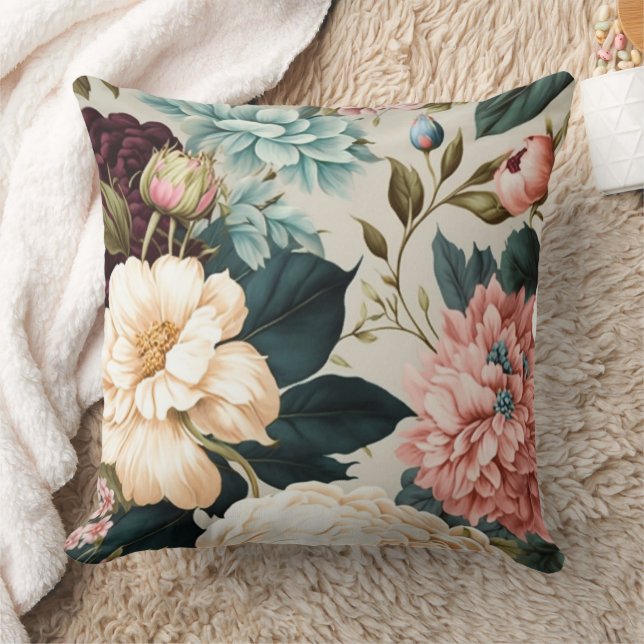Peonies and Gardenia Seamless Floral Pattern Cushion (Blanket)