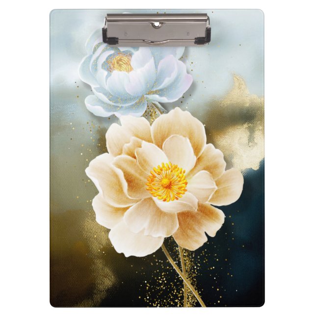 Peonies and Gold Glitter  Clipboard (Front)