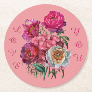 Peonies and Hydrangea Flower Garden Round Paper Coaster